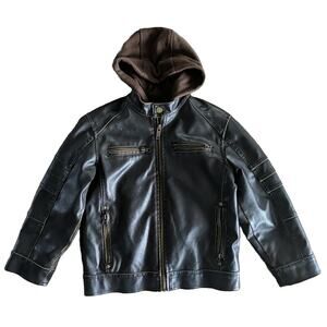 Black Rivet Faux Leather Hooded Jacket Kids Small Color Brown